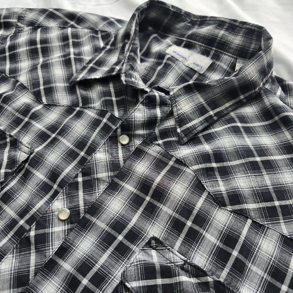 Wrangler Western Black White Plaid Snap Button Short Sleeve Shirt Men’s XXL